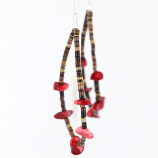 Certified Authentic Navajo .925 Sterling Silver Hooks Natural Coral Heishi Native American Earrings 390753803371