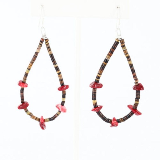 Certified Authentic Navajo .925 Sterling Silver Hooks Natural Coral Heishi Native American Earrings 390753803371