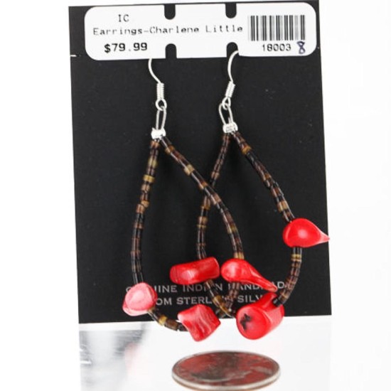 Certified Authentic Navajo .925 Sterling Silver Hooks Natural Coral Traditional Heishi Native American Earrings 390757170941
