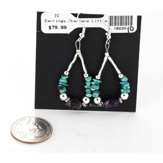 Certified Authentic Navajo .925 Sterling Silver Hooks Natural Turquoise Amethyst Native American Earrings 390828658048
