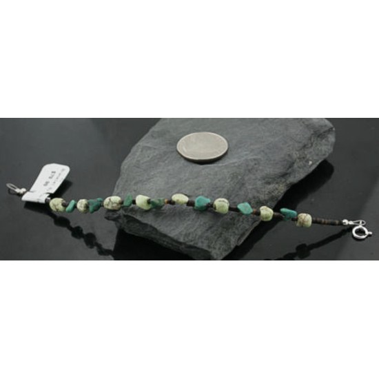Certified Authentic Navajo .925 Sterling Silver Natural Turquoise and Gaspeite Native American Bracelet 390734524362