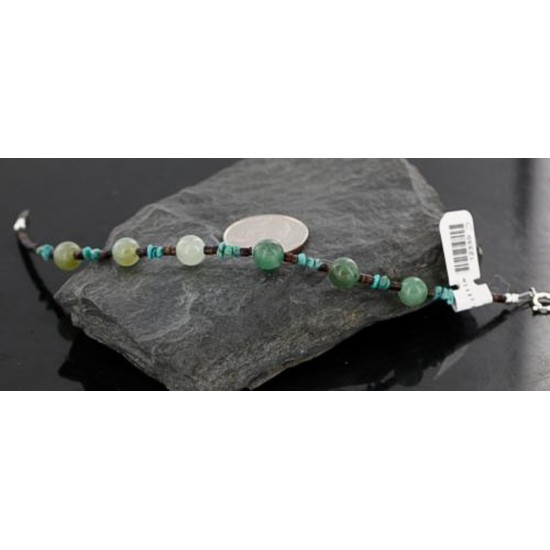 Certified Authentic Navajo .925 Sterling Silver Natural Turquoise and Jade Native American Bracelet 390737972669