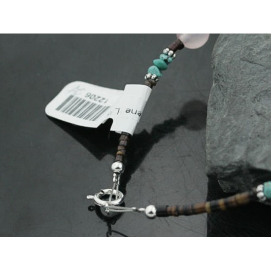 Certified Authentic Navajo .925 Sterling Silver Natural Turquoise and Native American Pink Quartz Bracelet 390734544251