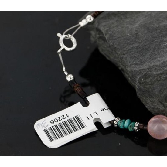 Certified Authentic Navajo .925 Sterling Silver Natural Turquoise and Native American Pink Quartz Bracelet 370976390475