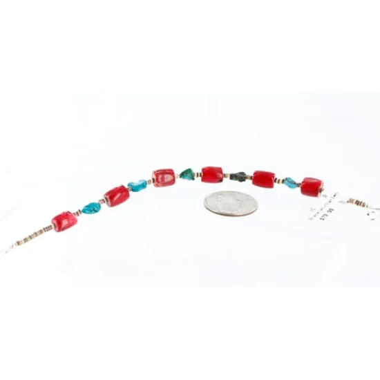 Navajo .925 Sterling Silver Natural Turquoise and Coral Native American Bracelet 370999699158 Navajo .925 Sterling Silver Natural Turquoise and Coral Native American Bracelet 370999699158