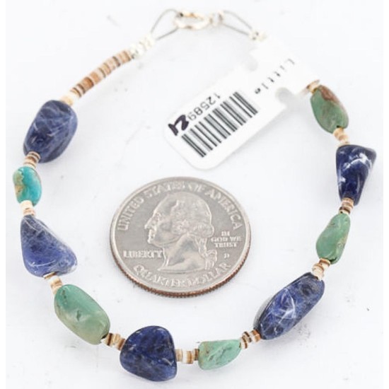 Certified Authentic Navajo .925 Sterling Silver Turquoise and LAPIS Native American Bracelet 390804327699