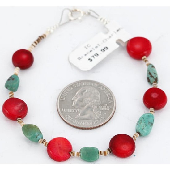 Certified Authentic Navajo .925 Sterling Silver Turquoise CORAL Native American Bracelet 371014193592