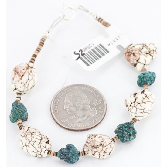 Certified Authentic Navajo .925 Sterling Silver WHITE Turquoise Turquoise Native American Bracelet 371021133082