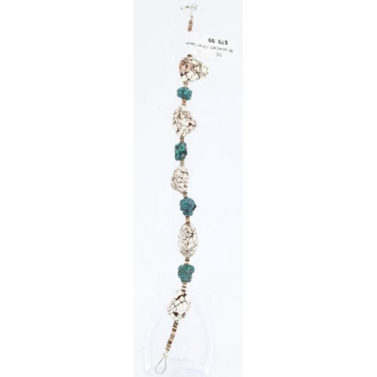 Certified Authentic Navajo .925 Sterling Silver WHITE Turquoise Turquoise Native American Bracelet 371021133082