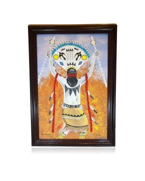 $800 Apache Painted by Certified Authentic Acrylic Flames of Gopher Springs Native American Painting  10784-101