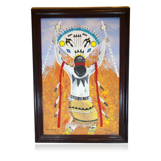 $800 Apache Painted by Certified Authentic Acrylic Flames of Gopher Springs Native American Painting  10784-101