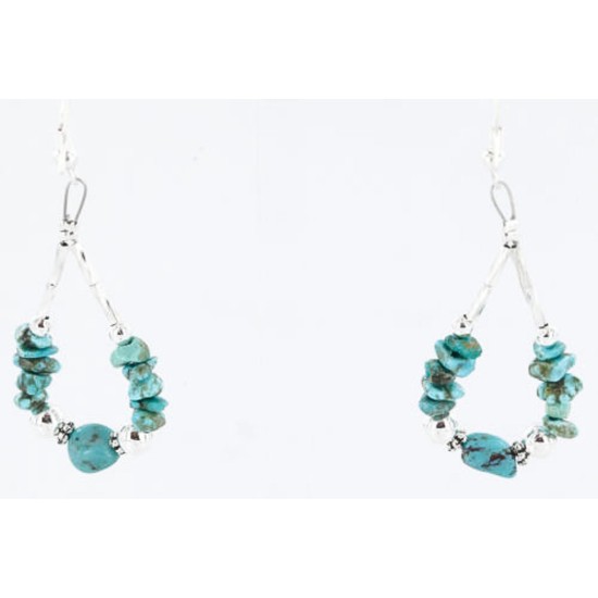 Certified Authentic Navajo .925 Sterling Silver Hooks and Turquoise Native American Earrings 390820231569