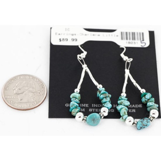 Certified Authentic Navajo .925 Sterling Silver Hooks and Turquoise Native American Earrings 390820231569