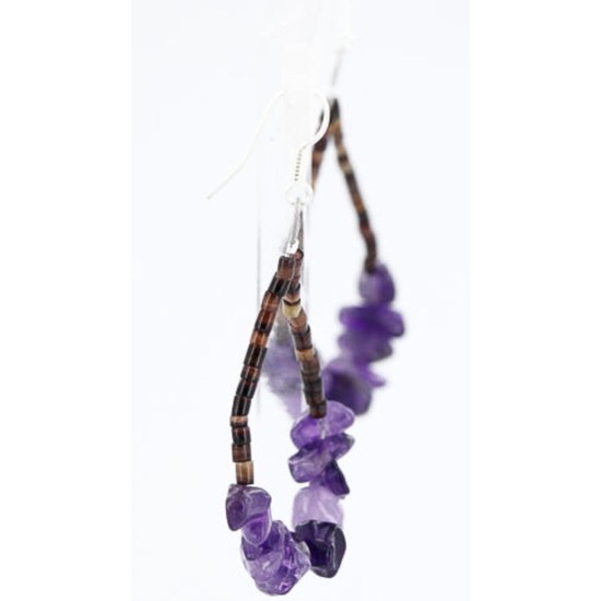 Certified Authentic Navajo .925 Sterling Silver Hooks Natural AMETHYST HOOP Native American Earrings 390786405248