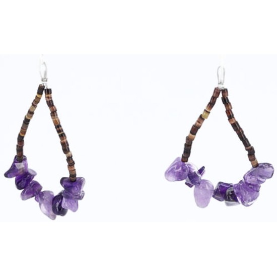 Certified Authentic Navajo .925 Sterling Silver Hooks Natural AMETHYST HOOP Native American Earrings 390786405248
