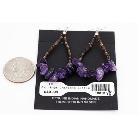 Certified Authentic Navajo .925 Sterling Silver Hooks Natural AMETHYST HOOP Native American Earrings 390786405248