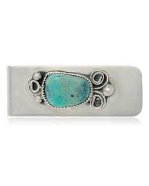 Navajo Handmade Certified Authentic .925 Sterling Silver Natural Turquoise Native American Nickel Money Clip 91004-1