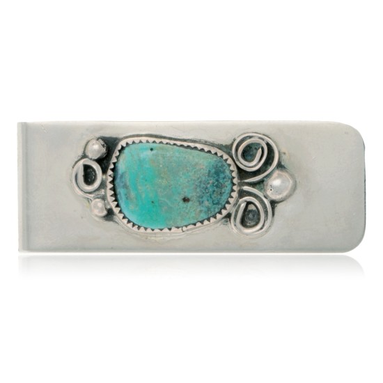 Navajo Handmade Certified Authentic .925 Sterling Silver Natural Turquoise Native American Nickel Money Clip 91004-1