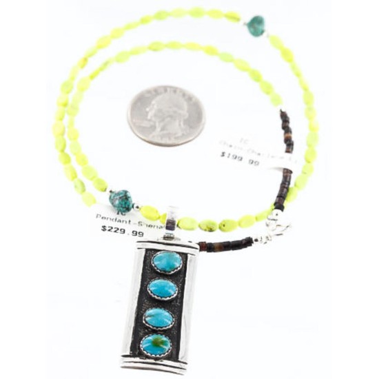 .925 SILVER Handmade Certified Authentic Navajo Turquoise Native American Necklace 390783971748
