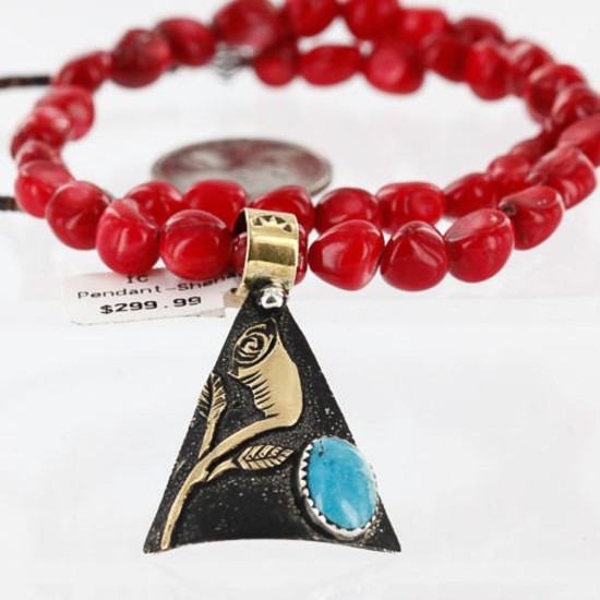 .925 Sterling Silver 12kt Gold Filled Handmade ROSE Certified Authentic Navajo Turquoise Native American Necklace 390759742969