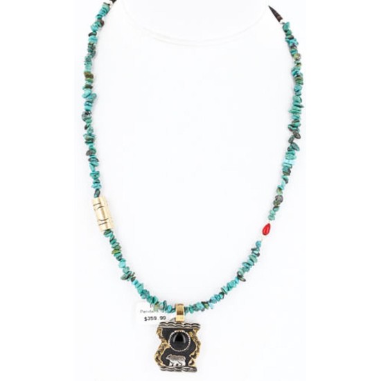 .925 Sterling Silver and 12kt Gold Filled Handmade Bear Certified Authentic Navajo Black Onyx Native American Necklace 371043431814
