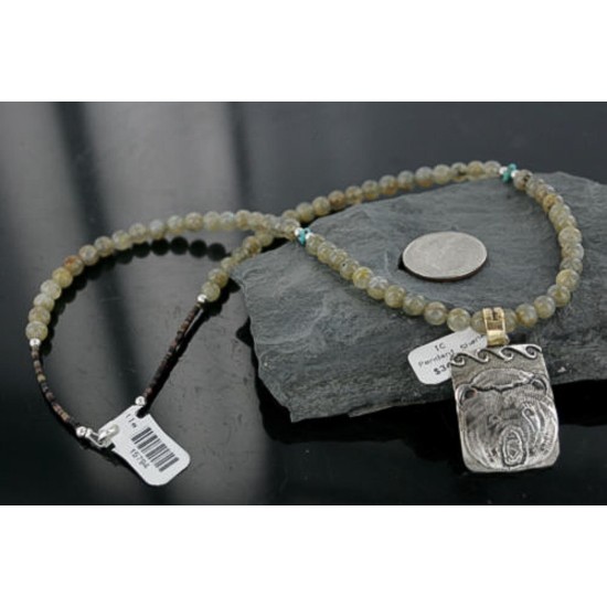 .925 Sterling Silver and 12kt Gold Filled Handmade Bear Certified Authentic Navajo Native American Necklace 390728936206