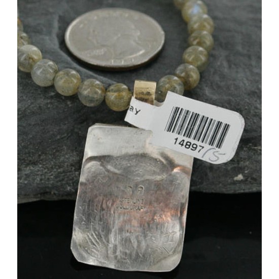 .925 Sterling Silver and 12kt Gold Filled Handmade Bear Certified Authentic Navajo Native American Necklace 390728936206