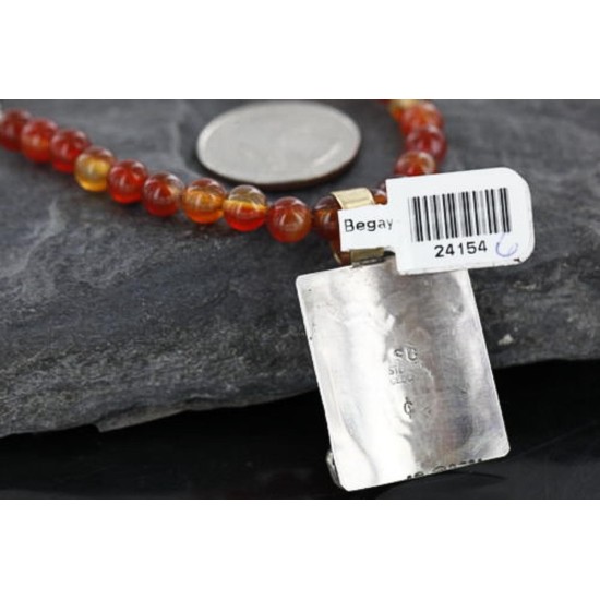 .925 Sterling Silver and 12kt Gold Filled Handmade Bear Certified Authentic Navajo Spiny Oyster Native American Necklace 370979828334