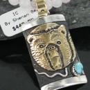 .925 Sterling Silver and 12kt Gold Filled Handmade Bear Certified Authentic Navajo Turquoise Native American Necklace 370919117029