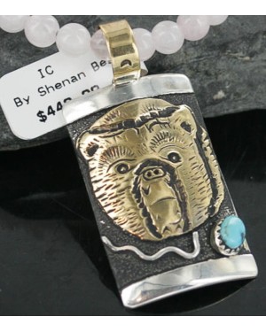.925 Sterling Silver and 12kt Gold Filled Handmade Bear Certified Authentic Navajo Turquoise Native American Necklace 370919117029