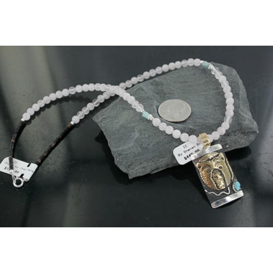 .925 Sterling Silver and 12kt Gold Filled Handmade Bear Certified Authentic Navajo Turquoise Native American Necklace 370919117029