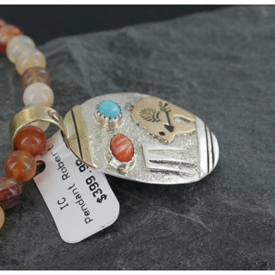 .925 Sterling Silver and 12kt Gold Filled Handmade Bear Certified Authentic Navajo Turquoise Native American Necklace 370923107945