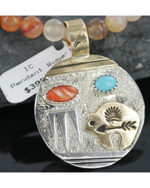 .925 Sterling Silver and 12kt Gold Filled Handmade Bear Certified Authentic Navajo Turquoise Native American Necklace 370923107945