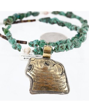 .925 Sterling Silver and 12kt Gold Filled Handmade Bear Certified Authentic Navajo Turquoise Native American Necklace 371001738223