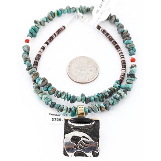 .925 Sterling Silver and 12kt Gold Filled Handmade Bear Certified Authentic Navajo Turquoise Native American Necklace 371060618375
