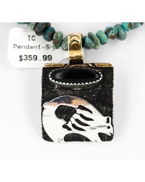 .925 Sterling Silver and 12kt Gold Filled Handmade Bear Certified Authentic Navajo Turquoise Native American Necklace 371060618375