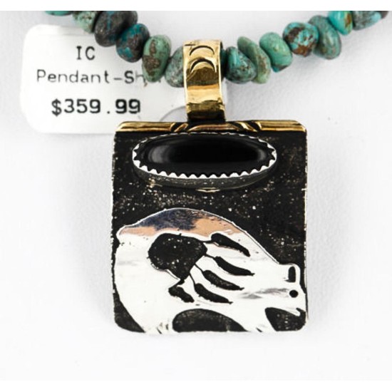 .925 Sterling Silver and 12kt Gold Filled Handmade Bear Certified Authentic Navajo Turquoise Native American Necklace 371060618375