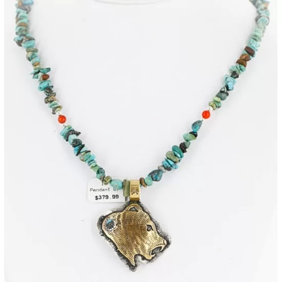 .925 Sterling Silver and 12kt Gold Filled HANDMADE Bear Navajo Turquoise Native American Necklace 371102943360 .925 Sterling Silver and 12kt Gold Filled HANDMADE Bear Navajo Turquoise Native American Necklace 371102943360