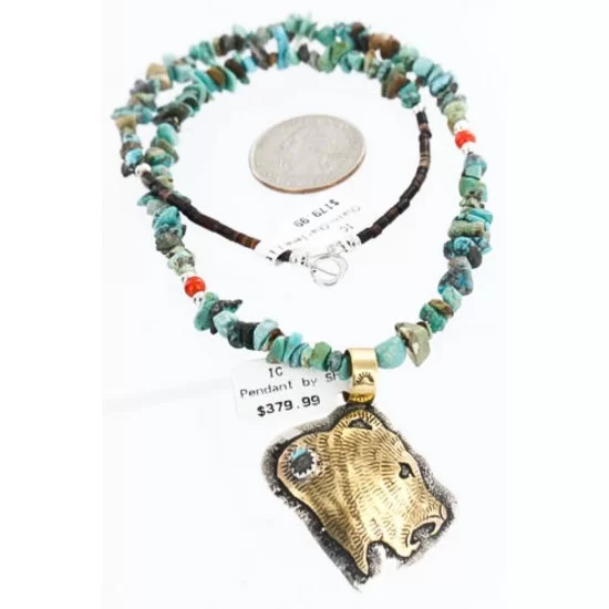 .925 Sterling Silver and 12kt Gold Filled HANDMADE Bear Navajo Turquoise Native American Necklace 371102943360 .925 Sterling Silver and 12kt Gold Filled HANDMADE Bear Navajo Turquoise Native American Necklace 371102943360