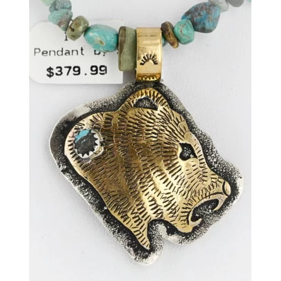 .925 Sterling Silver and 12kt Gold Filled HANDMADE Bear Navajo Turquoise Native American Necklace 371102943360 .925 Sterling Silver and 12kt Gold Filled HANDMADE Bear Navajo Turquoise Native American Necklace 371102943360