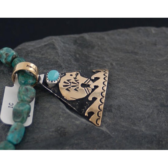 .925 Sterling Silver and 12kt Gold Filled Handmade Bear Certified Authentic Navajo Turquoise Native American Necklace 390654009279