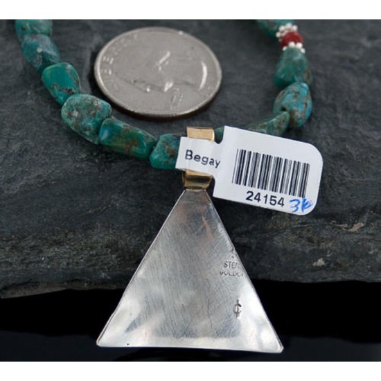 .925 Sterling Silver and 12kt Gold Filled Handmade Bear Certified Authentic Navajo Turquoise Native American Necklace 390654009279