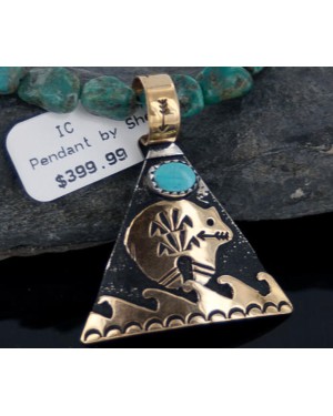 .925 Sterling Silver and 12kt Gold Filled Handmade Bear Certified Authentic Navajo Turquoise Native American Necklace 390654009279