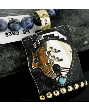 .925 Sterling Silver and 12kt Gold Filled Handmade Bear Certified Authentic Navajo Turquoise Native American Necklace 390661257795