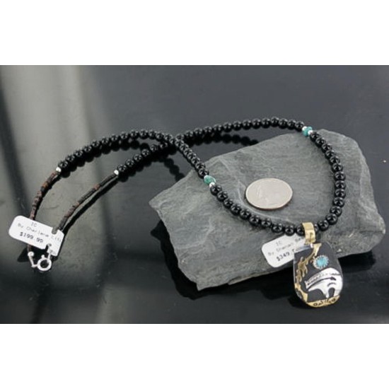 .925 Sterling Silver and 12kt Gold Filled Handmade Bear Certified Authentic Navajo Turquoise Native American Necklace 390667032578