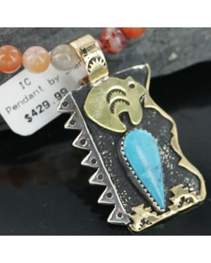.925 Sterling Silver and 12kt Gold Filled Handmade Bear Certified Authentic Navajo Turquoise Native American Necklace 390668990655
