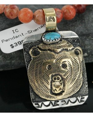 .925 Sterling Silver and 12kt Gold Filled Handmade Bear Certified Authentic Navajo Turquoise Native American Necklace 390682968565