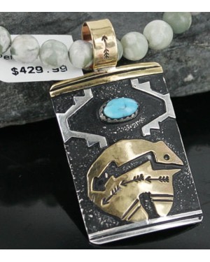 .925 Sterling Silver and 12kt Gold Filled Handmade Bear Certified Authentic Navajo Turquoise Native American Necklace 390719738610