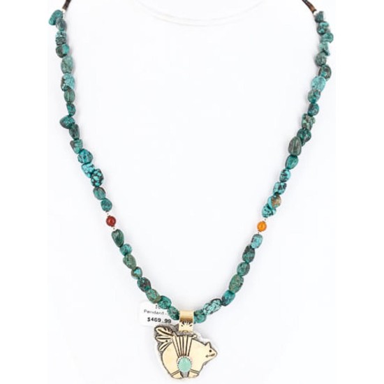 .925 Sterling Silver and 12kt Gold Filled Handmade Bear Certified Authentic Navajo Turquoise Native American Necklace 390810467880