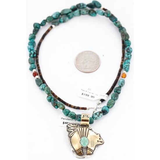.925 Sterling Silver and 12kt Gold Filled Handmade Bear Certified Authentic Navajo Turquoise Native American Necklace 390810467880